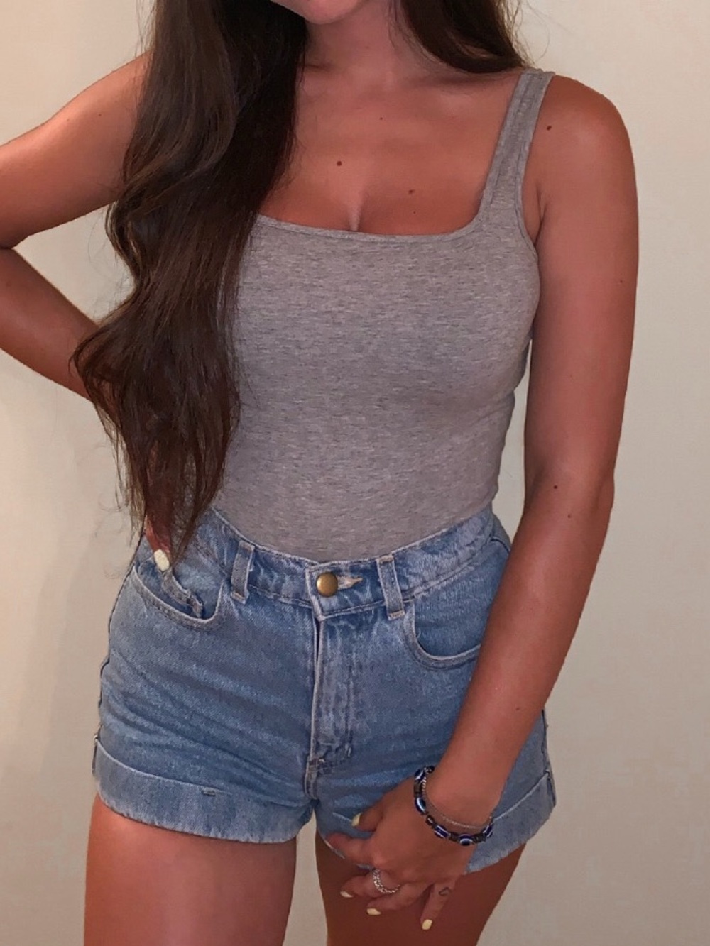 Nordstrom Gray Square Neck Tank Bodysuit